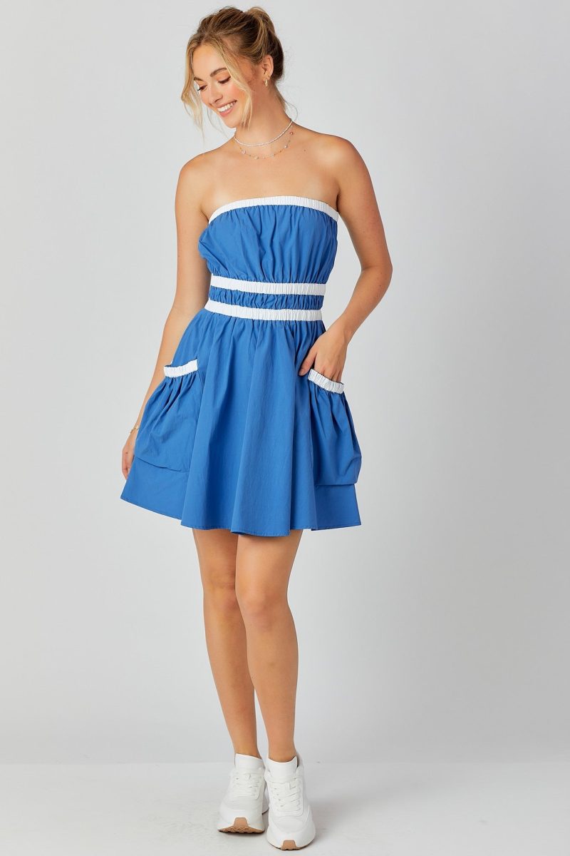 Contrast Gathered Over Sized Pocket Tube Dress - Image 2