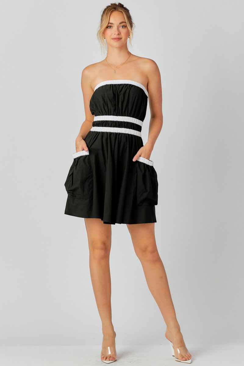 Contrast Gathered Over Sized Pocket Tube Dress - Image 7