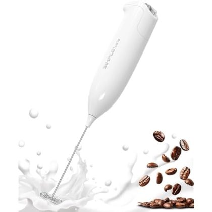 Milk Frother Handheld Battery Operated Electric Foam Maker, White Drink Mixer with Stainless Steel Whisk for Cappuccino, Bulletproof Coffee, Latte
