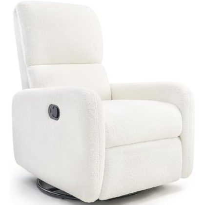 Swivel Glider Rocking Recliner Chair for Adults, Nursery Rocker Reclining, Comfy Upholstered Single Sofa Armchair for Living Room Bedroom Nursing,Teddy White