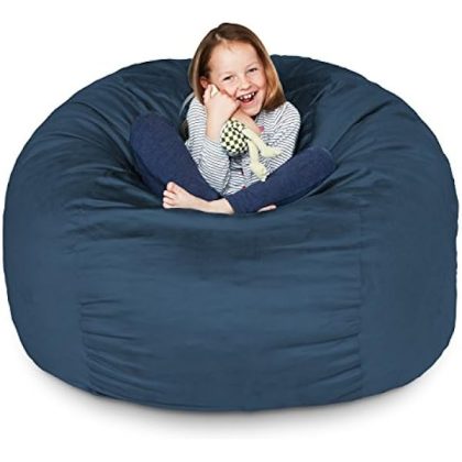 Luxurious 3ft Bean Bag Chair with Microsuede Cover - Ultra Soft, Foam Filling, Washable Bean Bag Sofa for Adults, Teenagers, Kids, Pets - Sack Chair for Living Room, Bedroom - Navy Blue