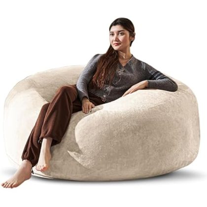 Bean Bag Chair 4Ft, Memory Foam Filled, Large BeanBag Chairs for Adults and Teens, Soft Sofa with Removable Flannel Cover, Round Couch for Living Room Bedroom College Dorm (Apricot, 4FT-47??47"??24")