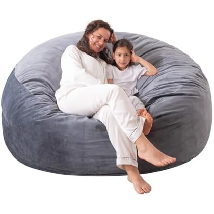 Large Bean Bag Chair: 4 ft Memory Foam Bean Bag Chairs for Adults/Kids,Bean Bag Chair with Fillings,Soft Faux Fur Fabric - Dutch Velvet, Grey, 4 Foot