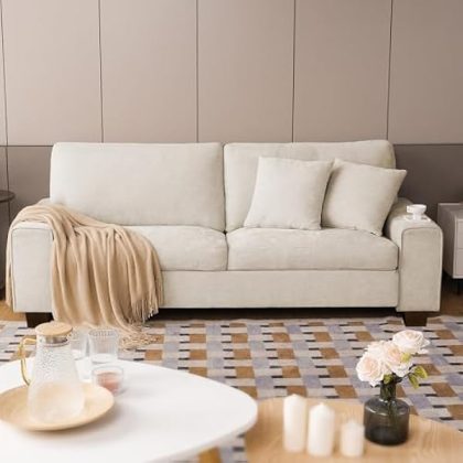 Modern Loveseat Sofa for Living Room,Chenille Recliner, Removable Cover, Spring Cushions, Solid Wood Frame, Easy Assembly for Small Spaces (88.58inch??Beige)