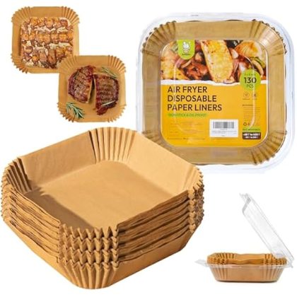 Air Fryer Liners Disposable - 8 inch Square Non-Stick Airfryer Paper Liners, Unbleached Parchment Paper for 5 to 8 Qt Basket, Frying, Baking, Cooking, Roasting, Easy Cleanup, 130pcs