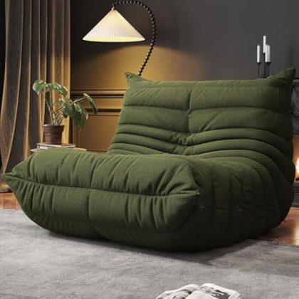 Bean Bag Chairs for Adults, Memory Foam Couch Single Sofa Chair, Soft Teddy Material Cozy Comfy Reading Nook Chairs, Floor Chair for Living Room Bedroom Office (Green)