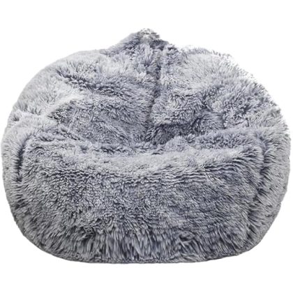 Fluffy Stuffed Animal Storage Bean Bag Chair Cover (No Filler), Faux Fur Comfy Bean Bag Cover for Organizing Plush Toys or Textile, for Adults Teens Kids Girls, Gray