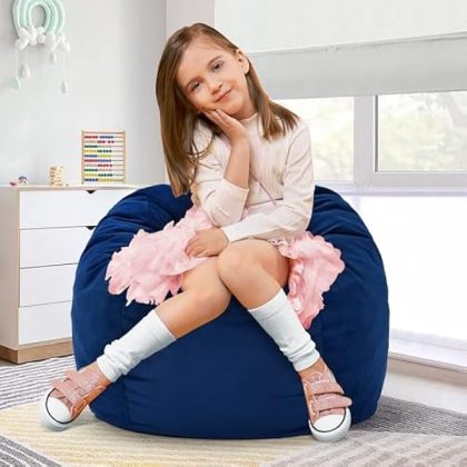 Bean Bag Chairs 2.5FT Bean Bag Chair with Memory Foam Filled & Machine Washable Cover Bean Bag Chairs for Playroom, Living Room, Bedroom (Blue)