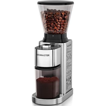Coffee Bean Grinder with 48 Gind Settings, Conical Burr Coffee Grinder for Home Use,Stainless Steel,40 Seconds Adjustable Timer,Anti-static,Easy to Clean with Brush