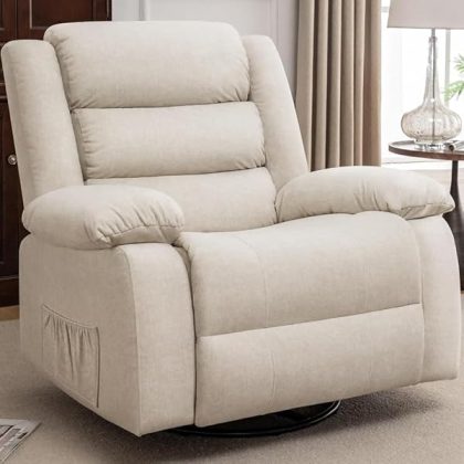 Recliner Chair, Wide Rocker Chair, Rocking Chair with Massage and Heat,360??Swivel Nursery Rocking Chairs, Oversized Recliner for Adults, Cashmere Reclining Sofa for Living Room, Beige