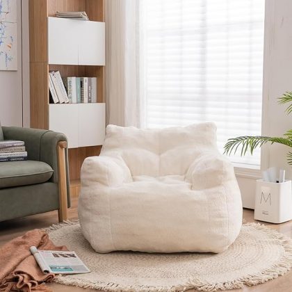 Bean Bag Chairs, Tufted Soft Stuffed with Filler, Fluffy and Lazy Sofa, Imperial Lounger Giant Chair for Bedroom, Living Room, White