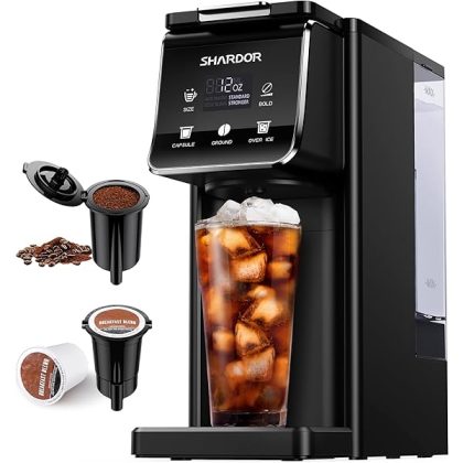 Coffee Maker Hot & Iced With Bold Setting,Single Serve Coffee Maker For K Cup And Grounds??52 Oz Removable Water Tank,6-14 Oz Brew Sizes,One Cup Kcup Coffee Machine With Reusable Filter, Black