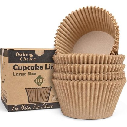 100pcs Jumbo Cupcake Liners for Baking, Natural Jumbo Muffin Liners, Unbleached, Greaseproof Parchment Paper, Cupcake Wrapper for Party, Wedding, Birthday, Christmas