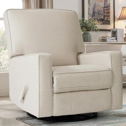 Swivel Rocker Recliner Chair, Glider Rocker Recliner, Rocking Chair Nursery, Fabric Chair with High Back, Deep Seat, for Living Room, Bedroom, Beige