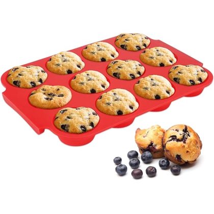 Silicone Muffin Pan for Baking ?C Standard 12-Cup Nonstick Cupcake Pan with Handle, Food-Grade Certified, Odorless, BPA-Free, Silicone Baking Mold for Muffins, Egg Bites, Cupcakes