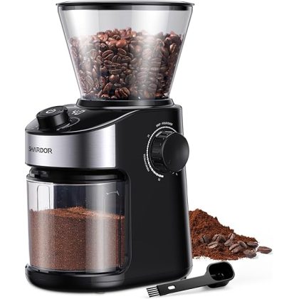 Burr Coffee Grinder, Electric Coffee Bean Grinder with 32 Grind Settings, 40s Adjustable Timer, Chamber Cleaning Button for Home Use