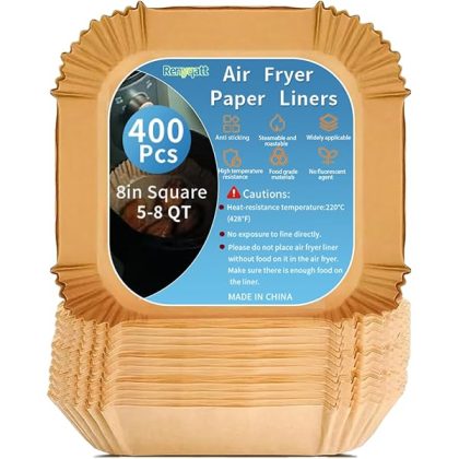 400Pcs 8 Inch Air Fryer Paper Liners Disposable,Square Non-Stick & Oil-Proof Parchment Paper Liners for 5-8 QT Air Fryer,Unbleached Airfryer Liners for Baking,Roasting,and Microwave