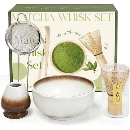 Matcha Whisk Set, Complete Matcha Set with Matcha Whisk, Bowl, Sifter, Spoon, and Whisk Kit for Ceremonial Grade, Tea Gifts for Tea Lovers for Christmas, Birthday, Halloween