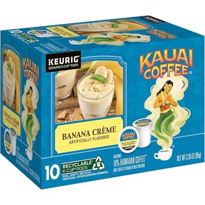 K-Cup Pods for Keurig Brewers ?C Arabica Coffee, 10% Hawaiian ?C Medium Roast, Banana Flavor with Creamy Vanilla ?C Banana Cr??me, 1 Pack of 10 Single Serve K-Cups