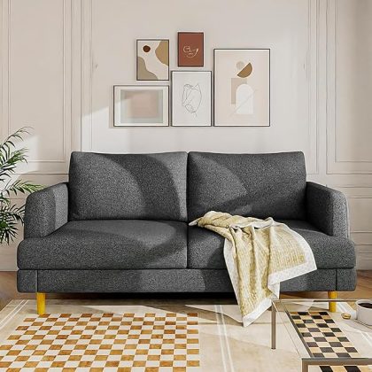 Loveseat Sofa Couch for Living Room with USB Type C Ports ?C Dark Gray Upholstered 70" Small Couches for Bedroom, Office or Apartment?CModern 2-Seater Deep Seating with Soft Cushions & Sturdy Frame