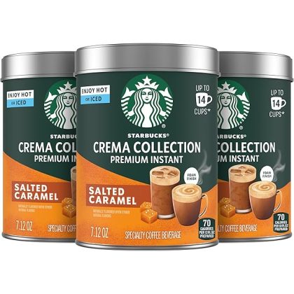 Crema Collection Premium Instant Salted Caramel Flavored Instant Coffee, 100% Arabica Beans, 3 Tins (7.12 Oz Each)