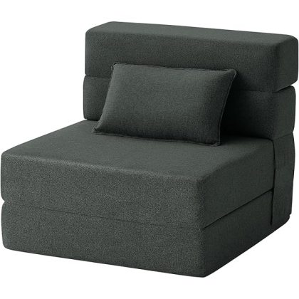 Convertible Folding Sofa Bed - Sleeper Chair with Pillow, Modern Linen Fabric Floor & Futon Couch, Foldable Mattress for Living Room/Dorm/Guest Use/Home Office/Apartment, Single Size, Dark Gray