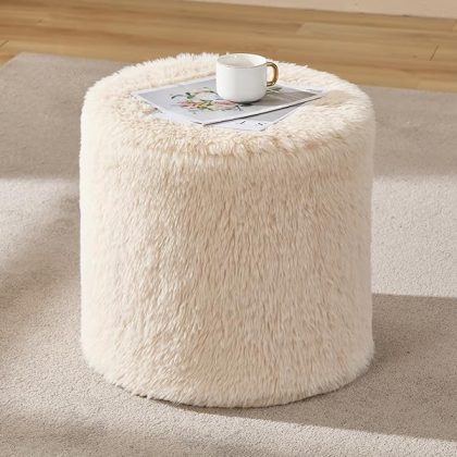 Bean Bag Chairs Ottoman for Adults Bean Bag Chair Footrest Foam Filled Ottoman of BeanBag Footstool of Lazy Sofa for Bedroom, Living Room, Apartment (Small, White)