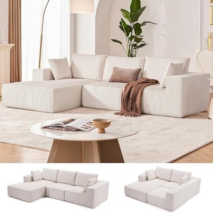 108?? Modular Sectional Sofa, Cloud Sectional Couch with Deep Seat, Modern Modular L-Shape Sofa Couch with Chaise,Upholstered Couches for Living Room Bedroom (Beige, Left Facing Chaise)