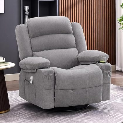 Rocker Recliner Chair with Heat and Massage, 360?? Swivel Recliner Chairs for Adults, Oversized Recliner Single Sofa Seat with Cup Holders, Lazy Boy Recliner Single Sofa Seat, Grey