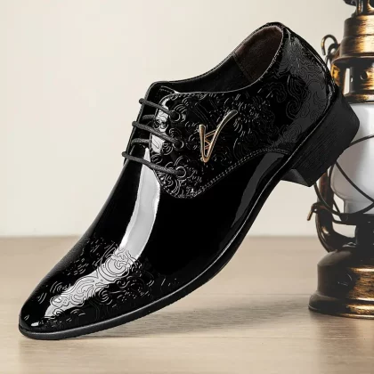 Men's Classic Oxford Dress Shoes, Pointed Toe Lace-Up Low