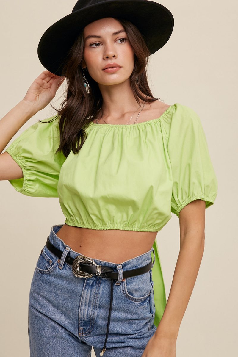 Puff Sleeve Back Tie Crop Top - Image 9