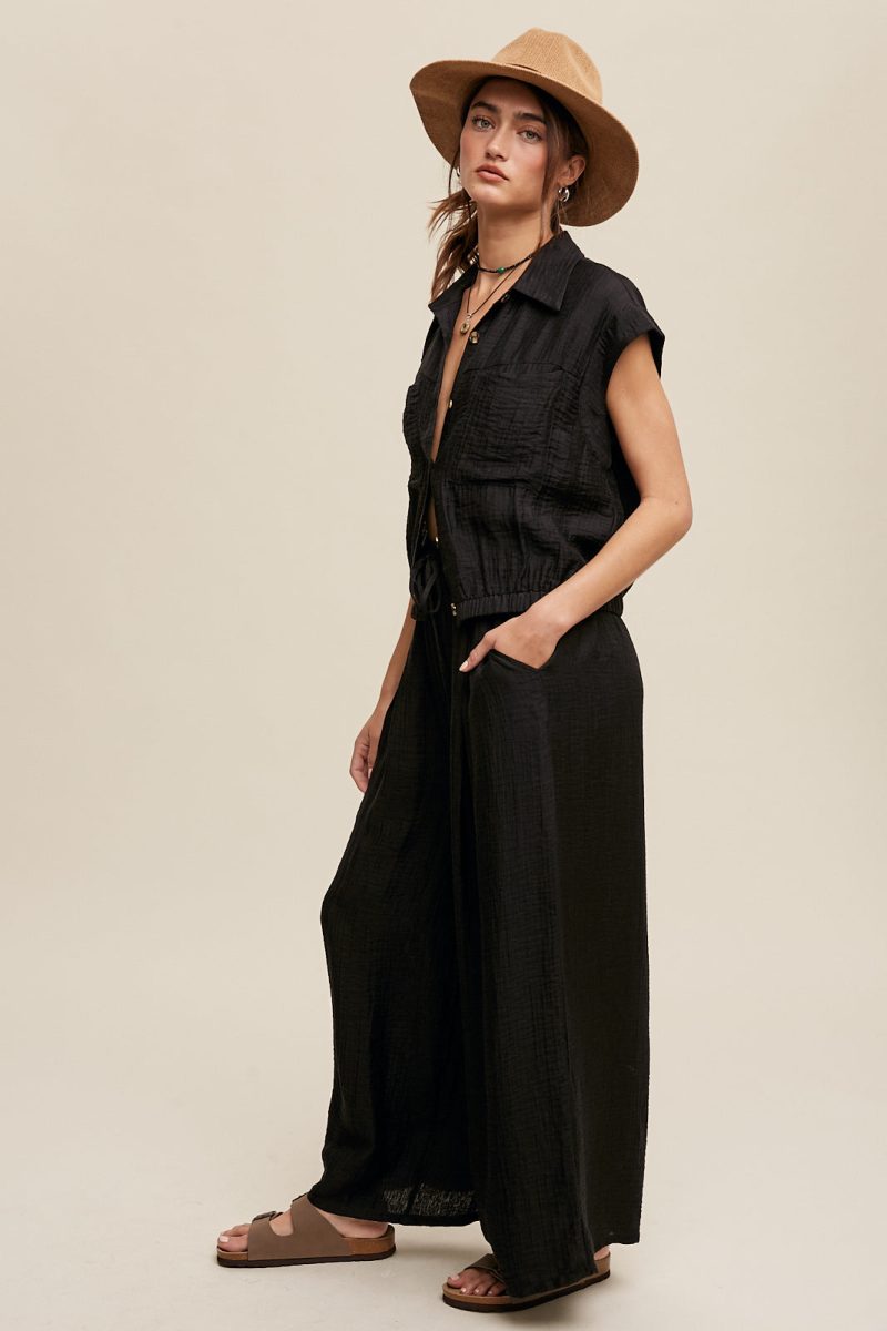 Button Down Top and Pleated Wide Leg Pants Set - Image 5