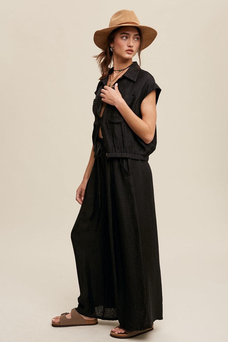 Button Down Top and Pleated Wide Leg Pants Set - Image 4