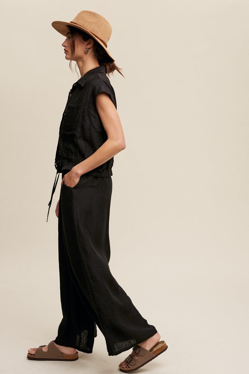 Button Down Top and Pleated Wide Leg Pants Set - Image 8