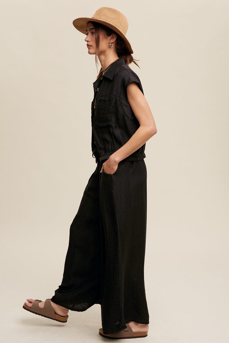 Button Down Top and Pleated Wide Leg Pants Set - Image 6