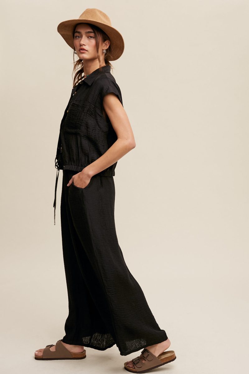 Button Down Top and Pleated Wide Leg Pants Set - Image 7