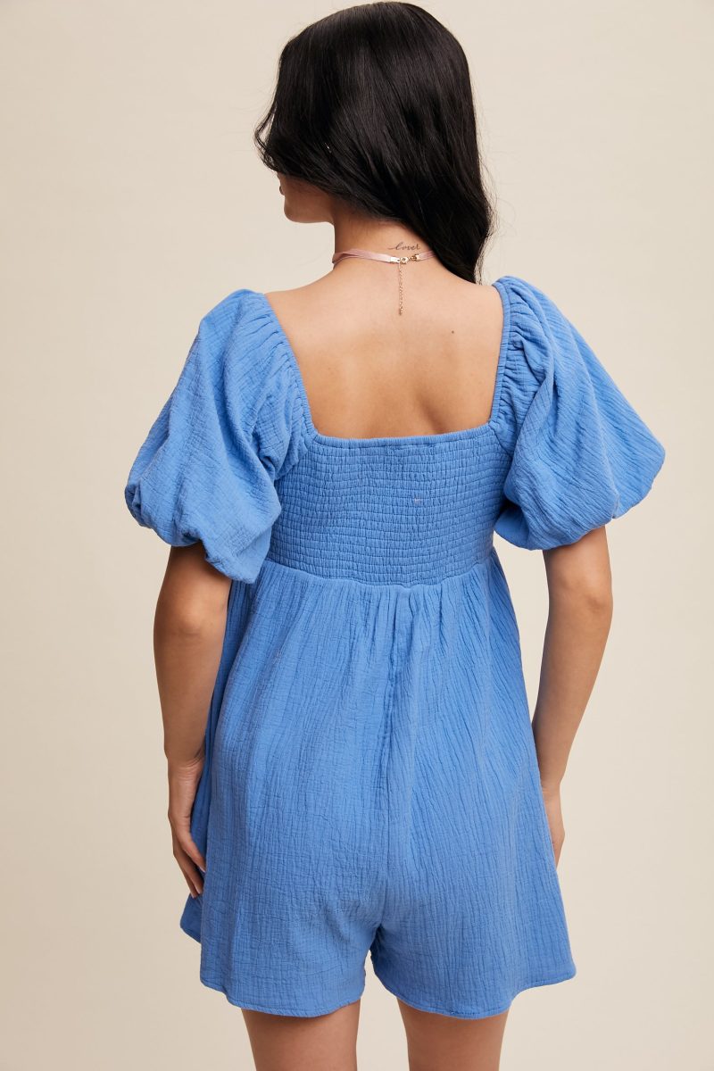 Square Neck Puff Sleeve Babydoll Romper - Image 5