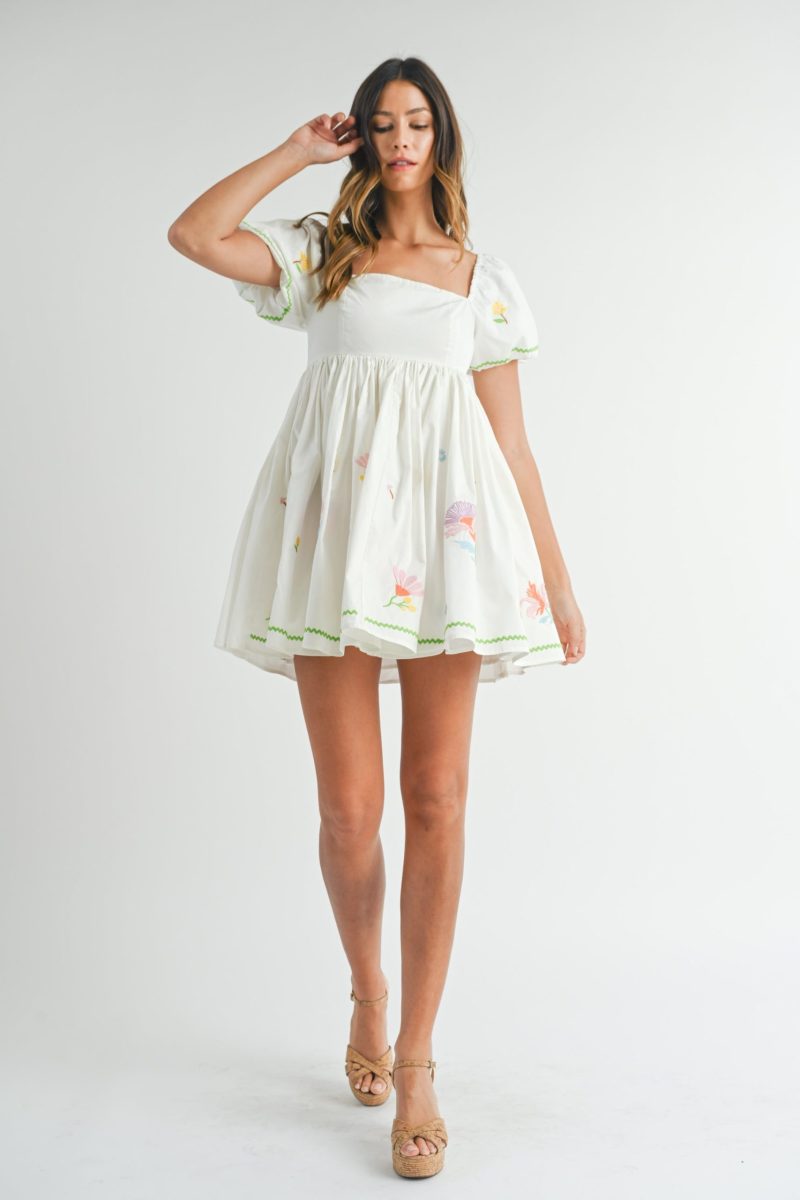Embroidered Babydoll Mini Dress - Image 4