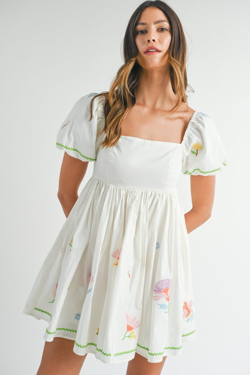 Embroidered Babydoll Mini Dress - Image 3