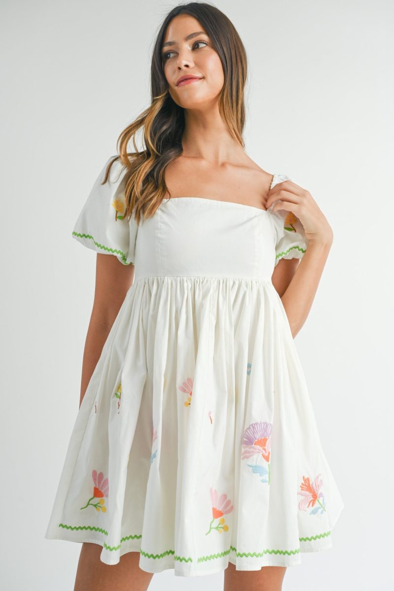 Embroidered Babydoll Mini Dress - Image 2