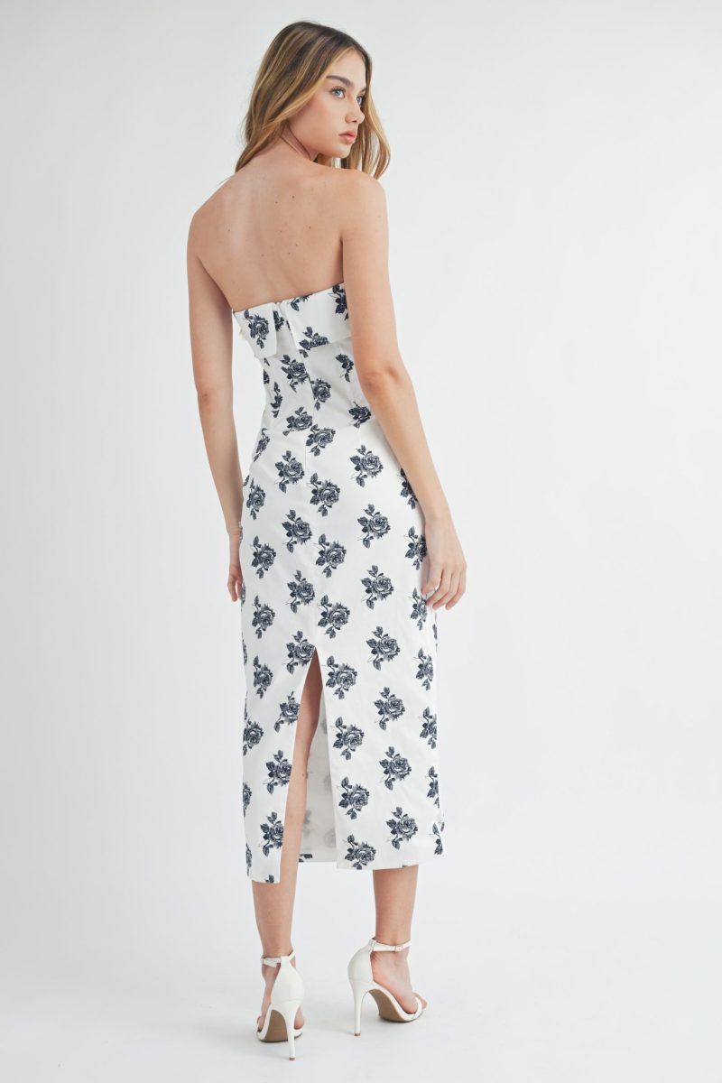 Rose Floral Printed Tube Midi Dress - Image 12
