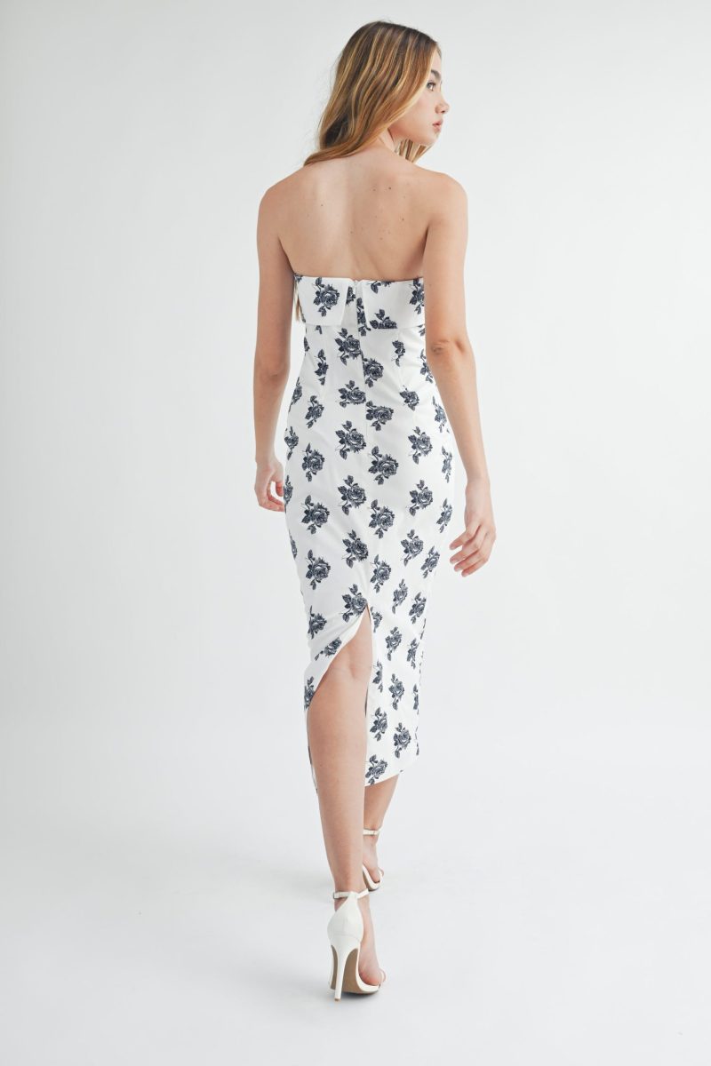 Rose Floral Printed Tube Midi Dress - Image 11