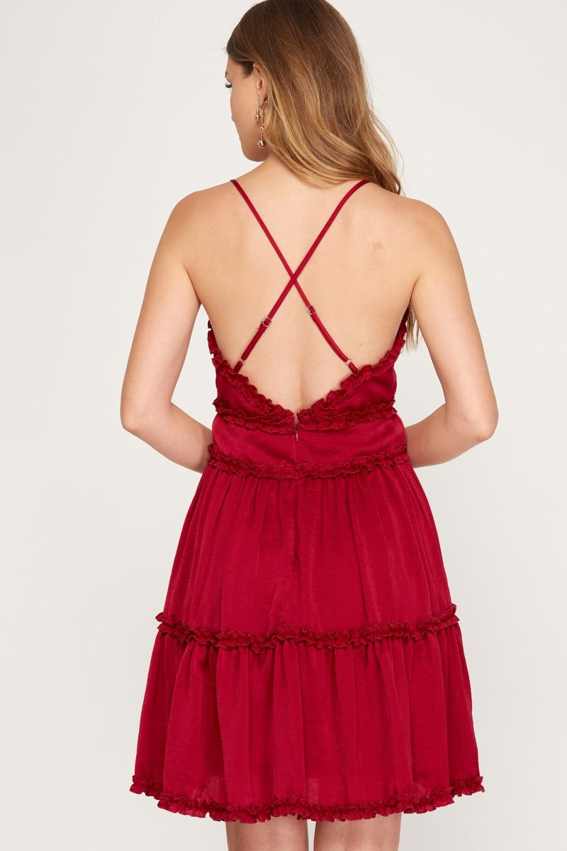 Satin Tiered Cami Dress with Lining and Ruffle Detail - Image 4