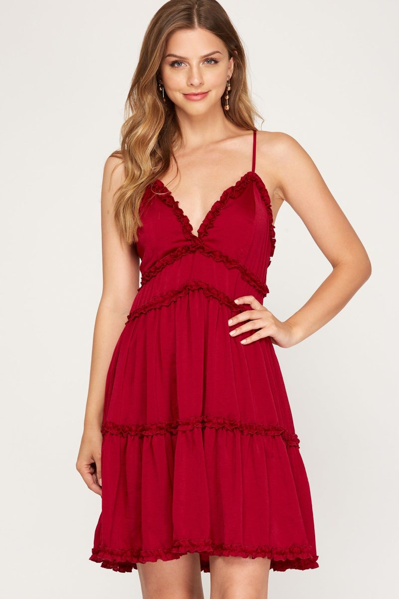 Satin Tiered Cami Dress with Lining and Ruffle Detail - Image 3