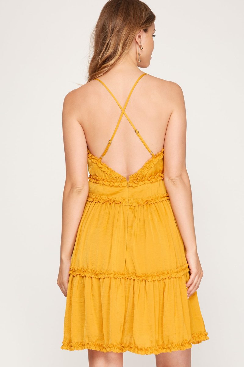 Satin Tiered Cami Dress with Lining and Ruffle Detail - Image 2