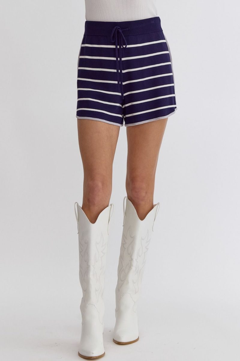 High Waisted Striped Knit Shorts - Image 3