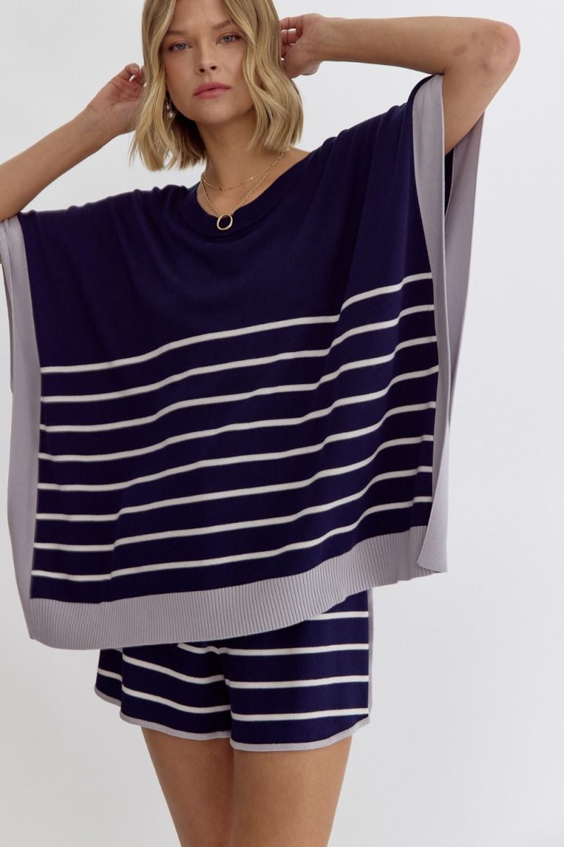 High Waisted Striped Knit Shorts - Image 2