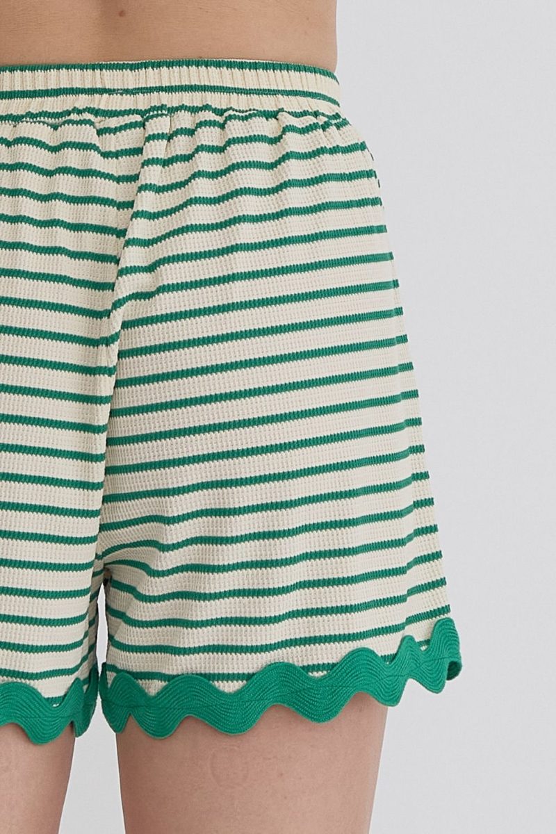 Stripe Print High Waisted Ric Rac Trim Shorts - Image 5