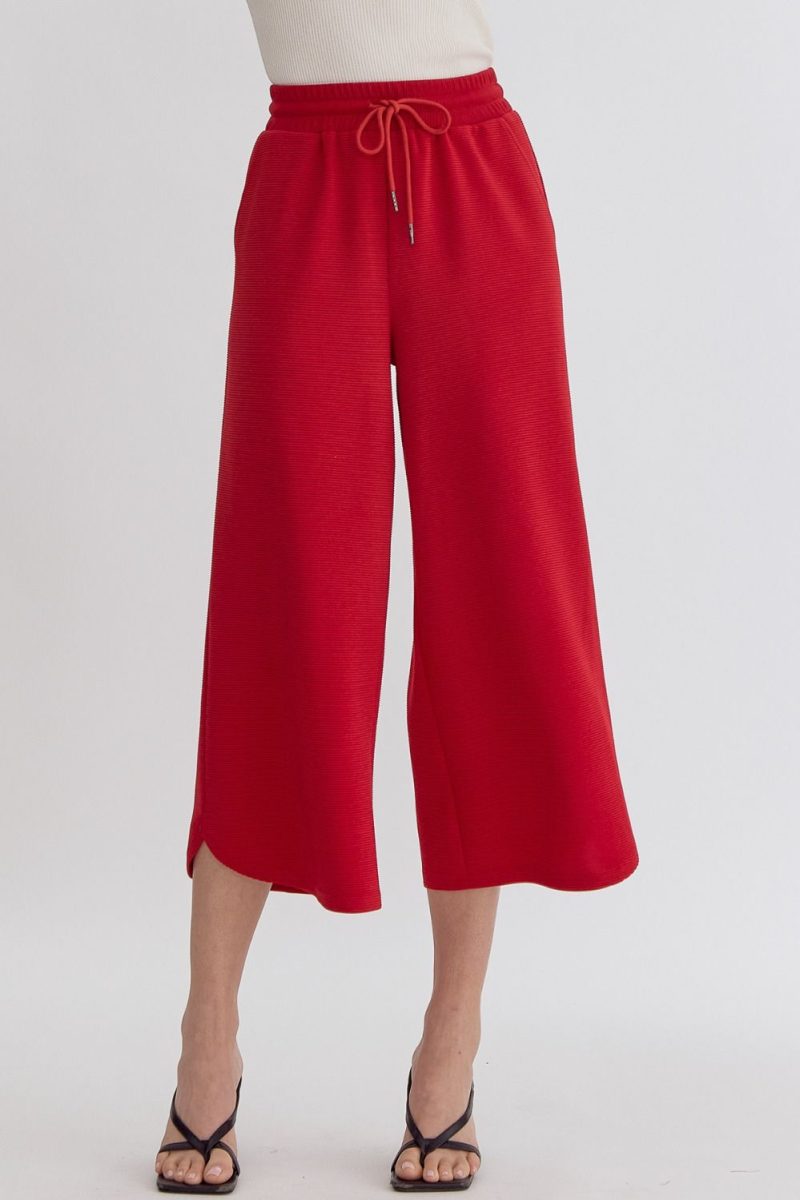 Textured High Waisted Wide Leg Pants With Ruffle Sleeve Top Set - Image 16