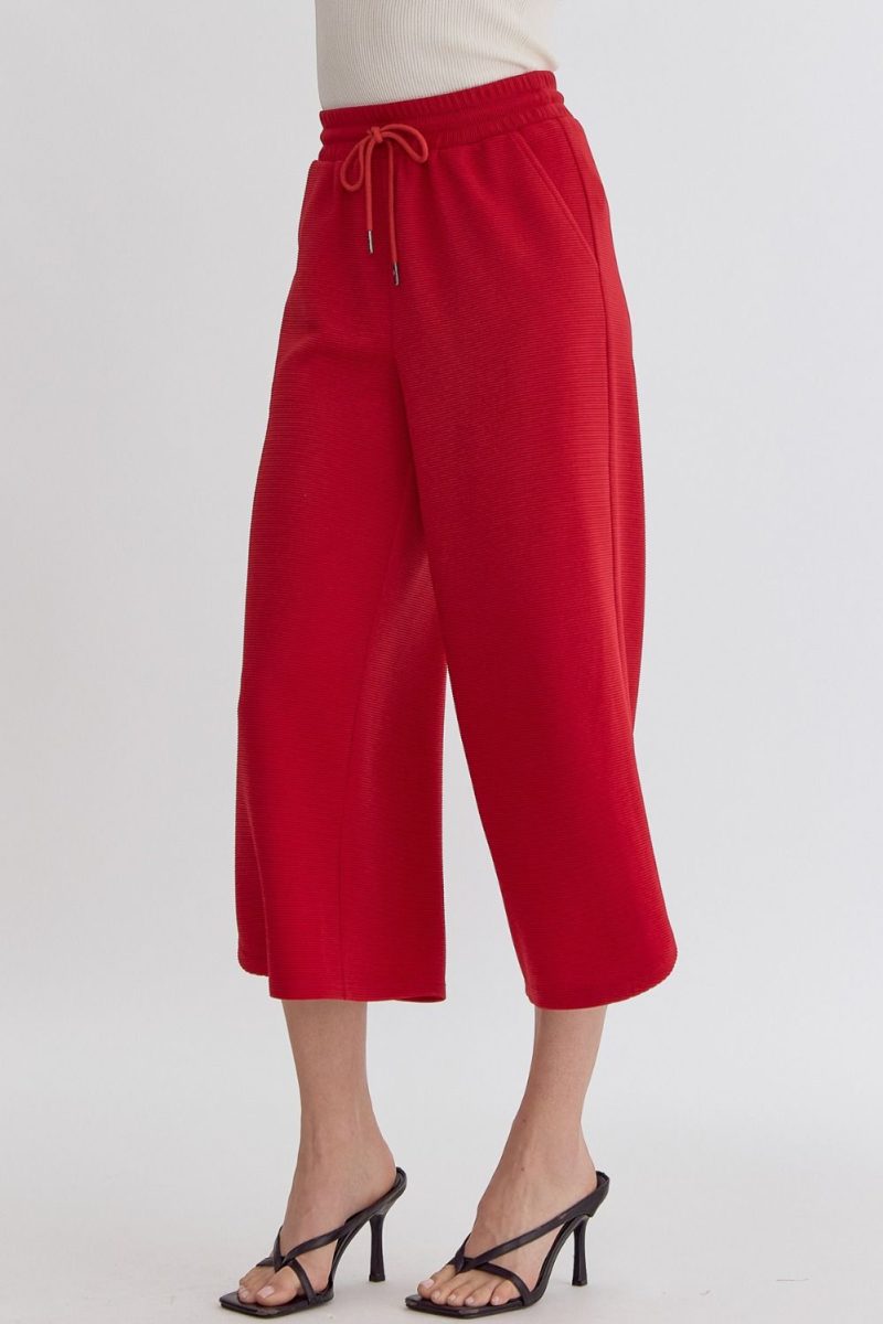 Textured High Waisted Wide Leg Pants With Ruffle Sleeve Top Set - Image 19